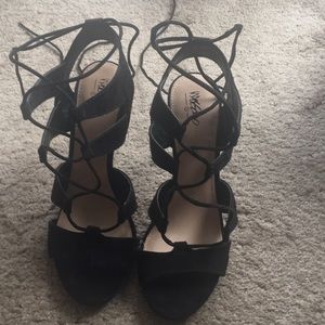 Black Faux Suede Lace Up Heels!